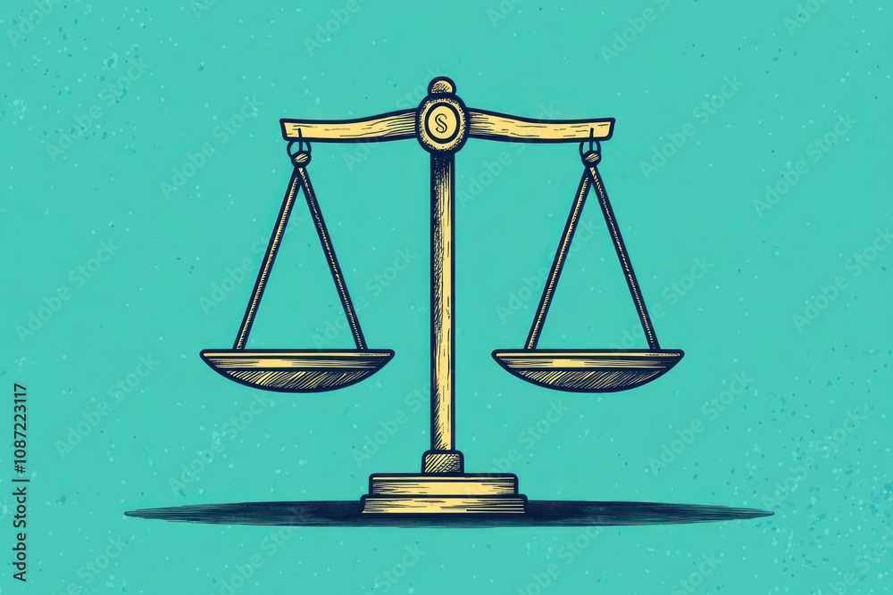 A stylized illustration of a balance scale, symbolizing justice, fairness, and equality, set against a vibrant turquoise background. A stylized illustration of a balance scale, symbolizing justice, fairness, and equality, set against a vibrant turquoise background.