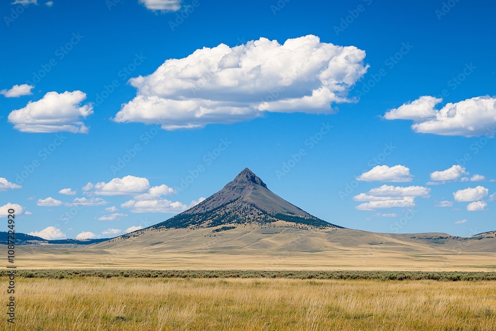 Majestic Mountain Against a Stunning Blue Sky and Fluffy Clouds Majestic Mountain Against a Stunning Blue Sky and Fluffy Clouds