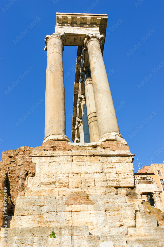 Naklejka premium The ruins of Temple of Saturn in Roman Forum, Rome, Italy