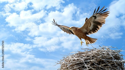 The sudden emergence of a bird from its nest, taking its first flight into the open sky