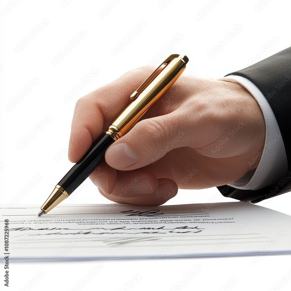 A business agreement being signed after a successful negotiation, professional setting, isolated on white background A business agreement being signed after a successful negotiation, professional setting, isolated on white background