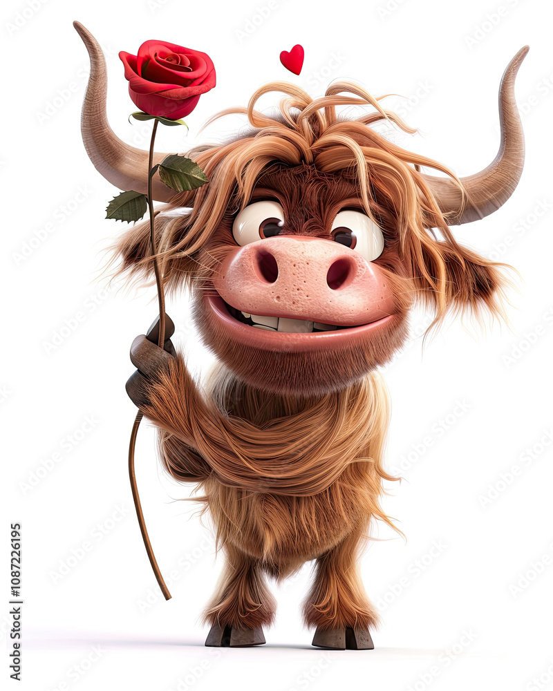 Valentine’s Day Highland Cow with a Rose