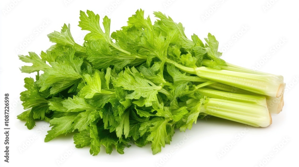 Bunch of fresh organic celery stalks, crisp and perfect for healthy snacks and salads. Bunch of fresh organic celery stalks, crisp and perfect for healthy snacks and salads.