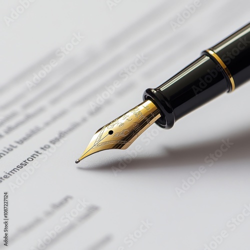 A close-up of a contract being signed with a fountain pen during a business negotiation, isolated on white background