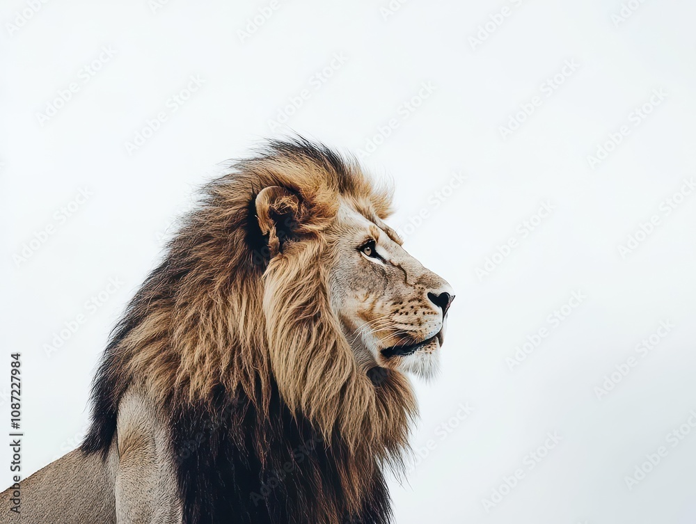 majestic lion depicted in striking detail against a stark white background, showcasing its powerful presence and regal mane, capturing the essence of the wild majestic lion depicted in striking detail against a stark white background, showcasing its powerful presence and regal mane, capturing the essence of the wild