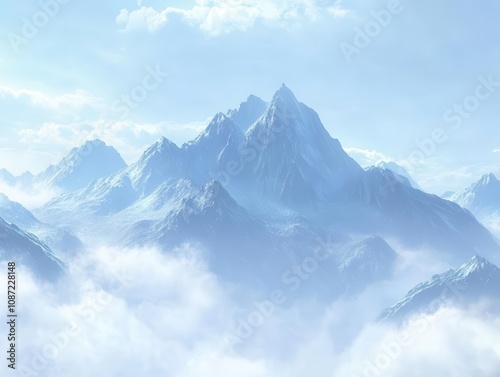 Wallpaper Mural majestic mountain landscape with clouds rolling over the peaks, bathed in soft light. the serene scene captures the beauty of nature, evoking feelings of awe and exploration in a picturesque setting Torontodigital.ca