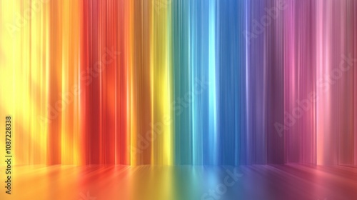 Abstract Rainbow Curtain with a Reflective Floor