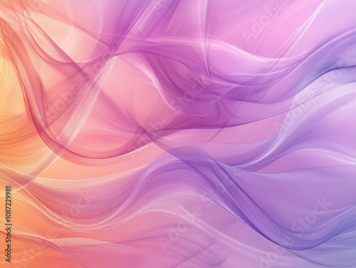 Soft, calming waves in pastel hues intertwine and drift seamlessly, crafting an abstract landscape that invites relaxation and peace of mind. Generative AI