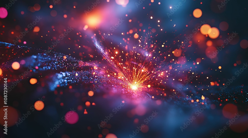 Vivid Sparks Exploding Across Dark Surface Vivid Sparks Exploding Across Dark Surface