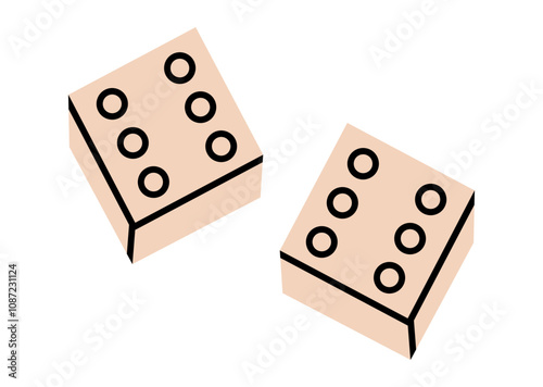 Hand drawn cute cartoon illustration of two dice showing six. Flat vector lucky sign doodle. Make a wish. Fortune in game. Gamble bet icon or sticker. Superstition symbol. Hope for the best. Isolated.