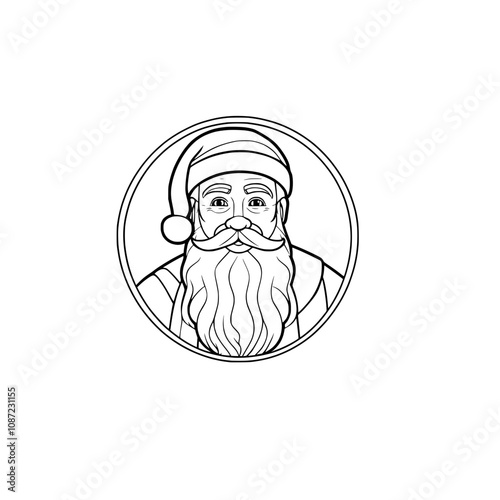 A line drawing of Santa Claus's face inside a circle SVG illustration art 