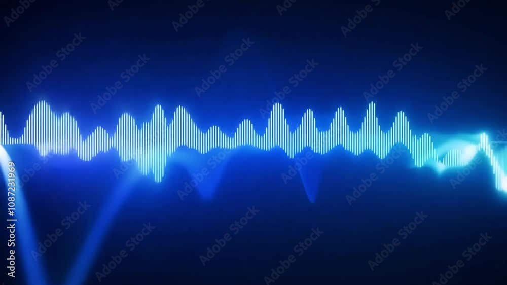 Soundwave patterns in vibrant blue, representing audio technology, frequency analysis, and modern sound design concepts.