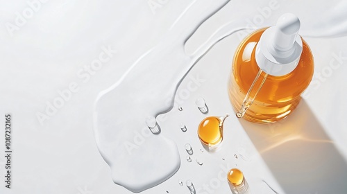 Golden Elixir: A symphony of light and moisture. Skincare essence cascading onto a pristine canvas, capturing the essence of radiant beauty and rejuvenation. 