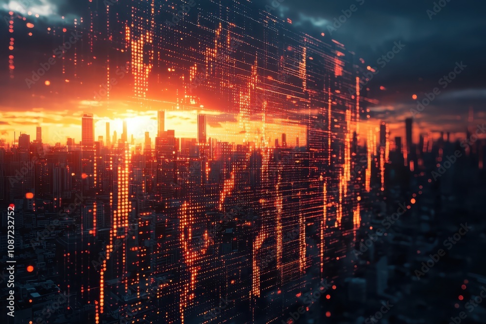 Obraz premium Visualizing financial data trends neon market graphs in a digital environment for investment insights