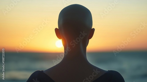 Wallpaper Mural Bald girl looks at the sea, fight against cancer Torontodigital.ca