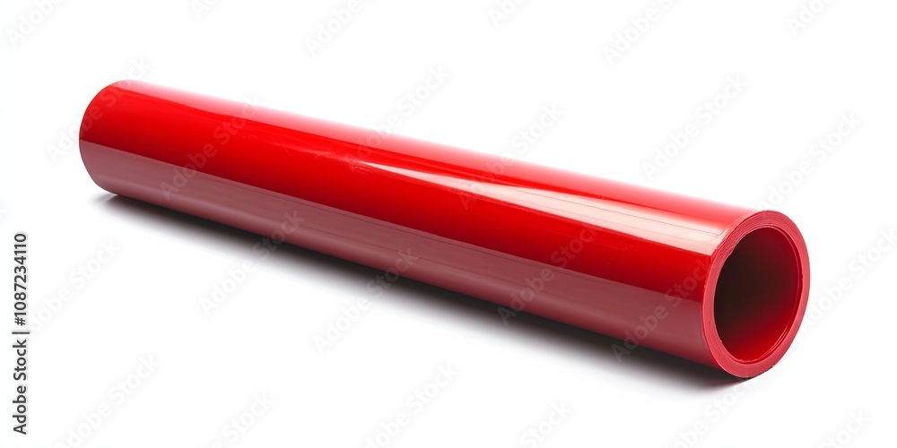 Red Plastic Tube on White Background: Close-Up Photography Red Plastic Tube on White Background: Close-Up Photography