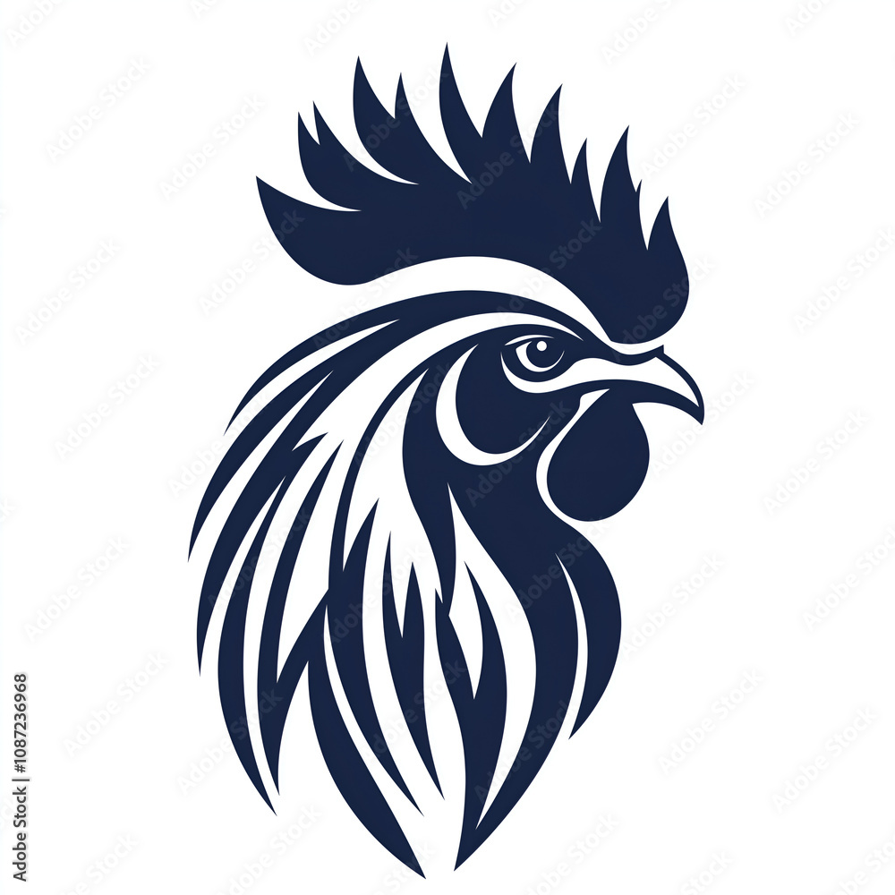 Fototapeta premium Logo design, a navy blue line art of a rooster's head