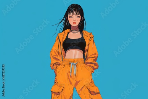 Obraz na płótnie y2k anime-style young woman in orange w salonie