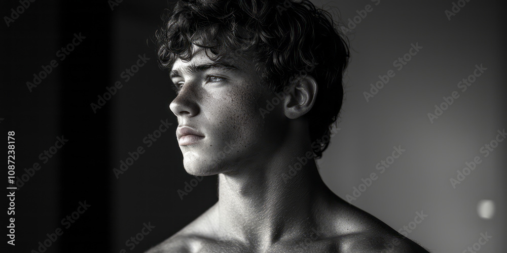 Barechested young male model posing for stock photo shoot in studio Barechested young male model posing for stock photo shoot in studio
