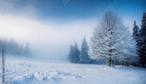 Wallpaper Mural Winter landscape with snow covered trees and fog Torontodigital.ca