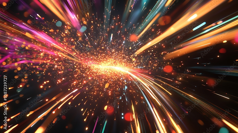 Abstract light streaks and particles burst. Abstract light streaks and particles burst.