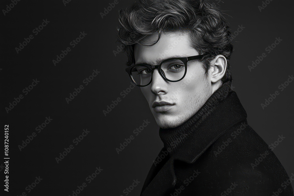 Fototapeta premium Stylish Young Man in Glasses Sophisticated Studio Fashion Portrait