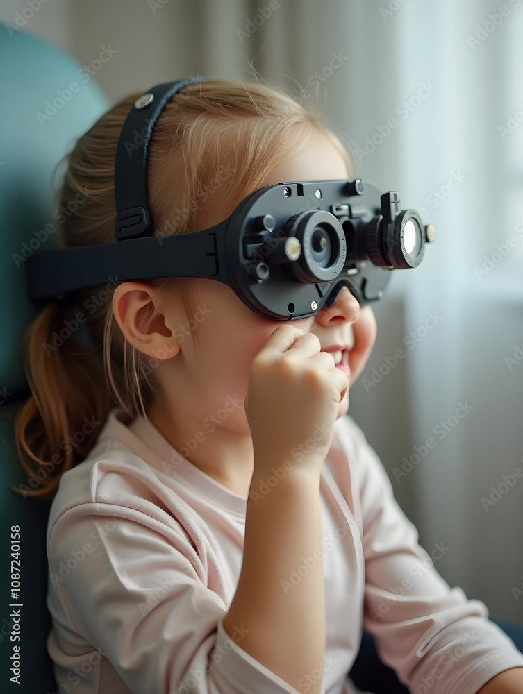 A young girl engages in orthoptic and pleoptic therapy using advanced vision stimulation equipment. Laser eye treatment promotes recovery and enhances vision in a soothing environment A young girl engages in orthoptic and pleoptic therapy using advanced vision stimulation equipment. Laser eye treatment promotes recovery and enhances vision in a soothing environment