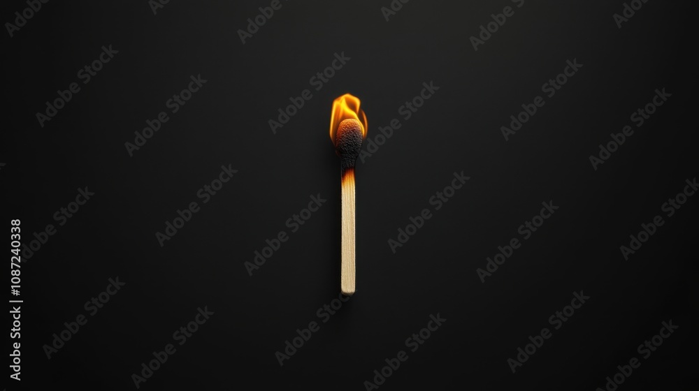 Burning match on a black background, its vibrant orange glow representing warmth, ignition, and potential energy. Burning match on a black background, its vibrant orange glow representing warmth, ignition, and potential energy.