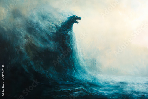 Mysterious Godzilla A Haunting Presence in the Misty Seascape photo