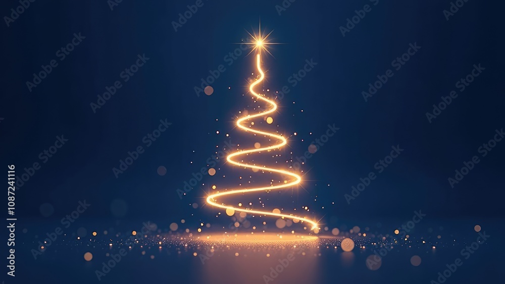 Obraz premium Merry Christmas greeting card. Abstract christmas tree in the form of luminous spirals