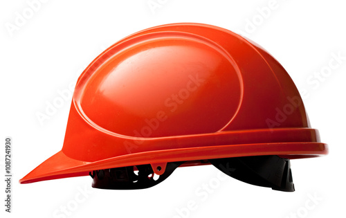 Red safety helmet on white photo