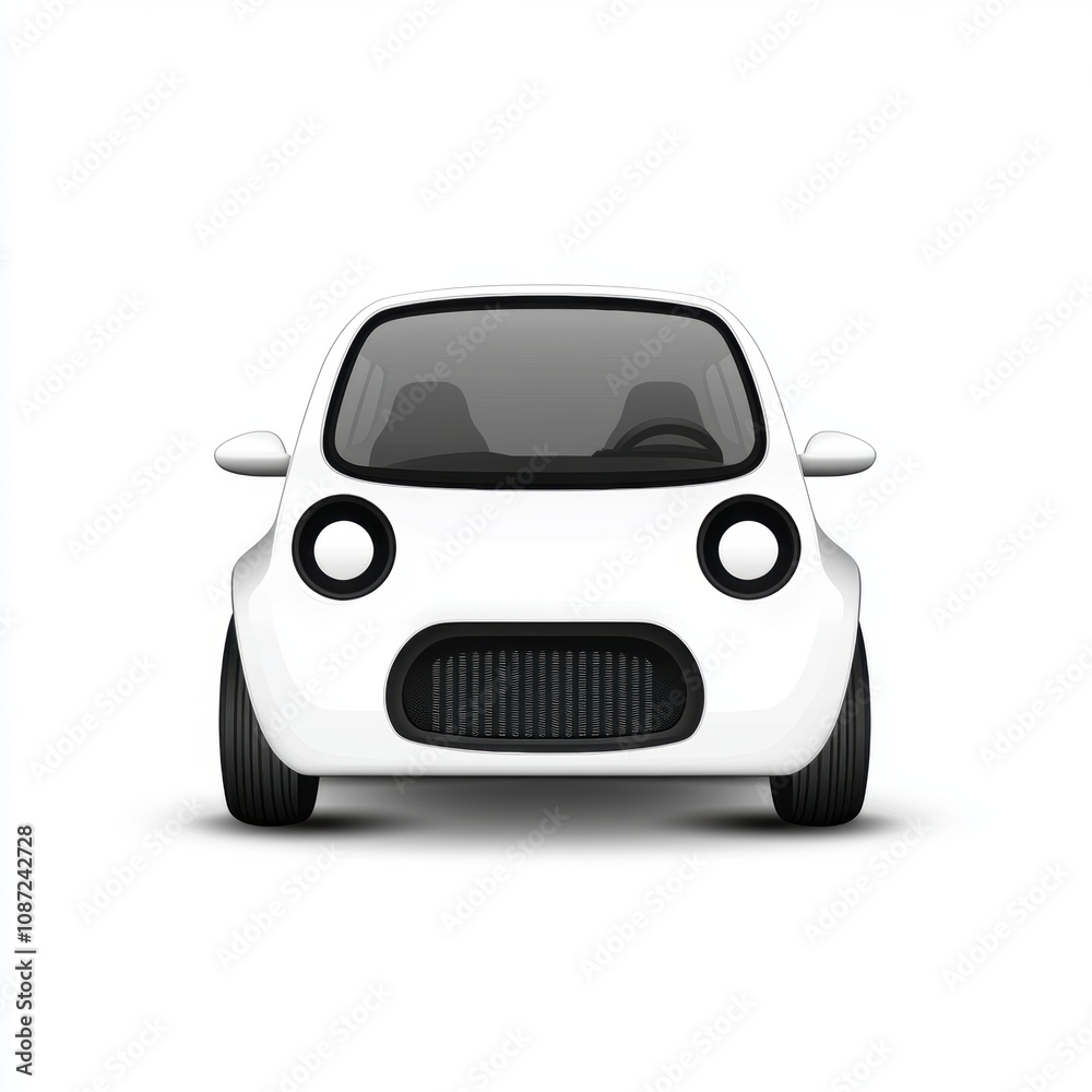 A minimalist illustration of a small white car with a friendly design. A minimalist illustration of a small white car with a friendly design.
