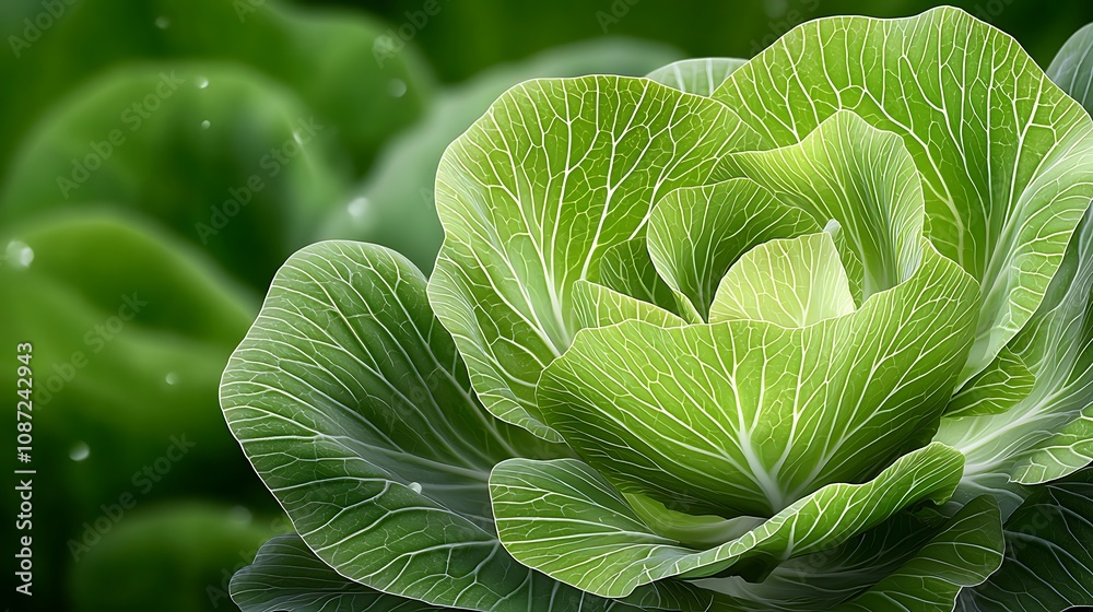 Obraz premium This digital illustration captures the intricate details of vibrant green cabbage leaves up close, showcasing the unique veins and textures of the foliage with stunning realism