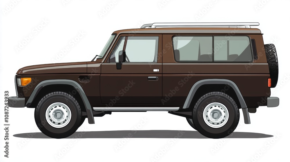 A side view illustration of a classic brown SUV vehicle. A side view illustration of a classic brown SUV vehicle.
