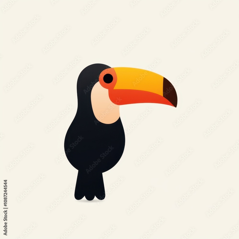 Naklejka premium Colorful Toucan Icon with Black Body and Large Beak