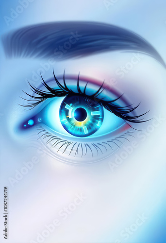 Futuristic eye close-up digital art abstract visualization eye detail surreal environment technology concept