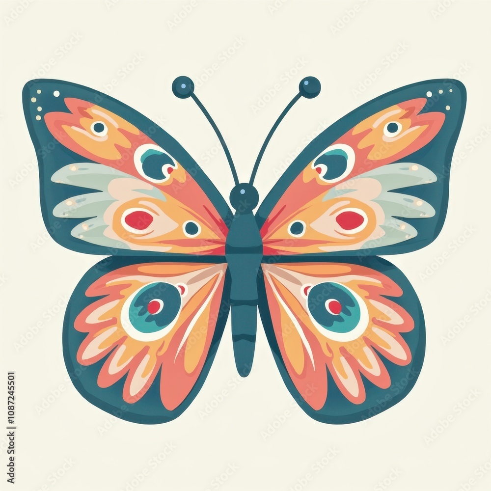 Pastel Butterfly Icon with Symmetrical Wings and Intricate Patterns Pastel Butterfly Icon with Symmetrical Wings and Intricate Patterns