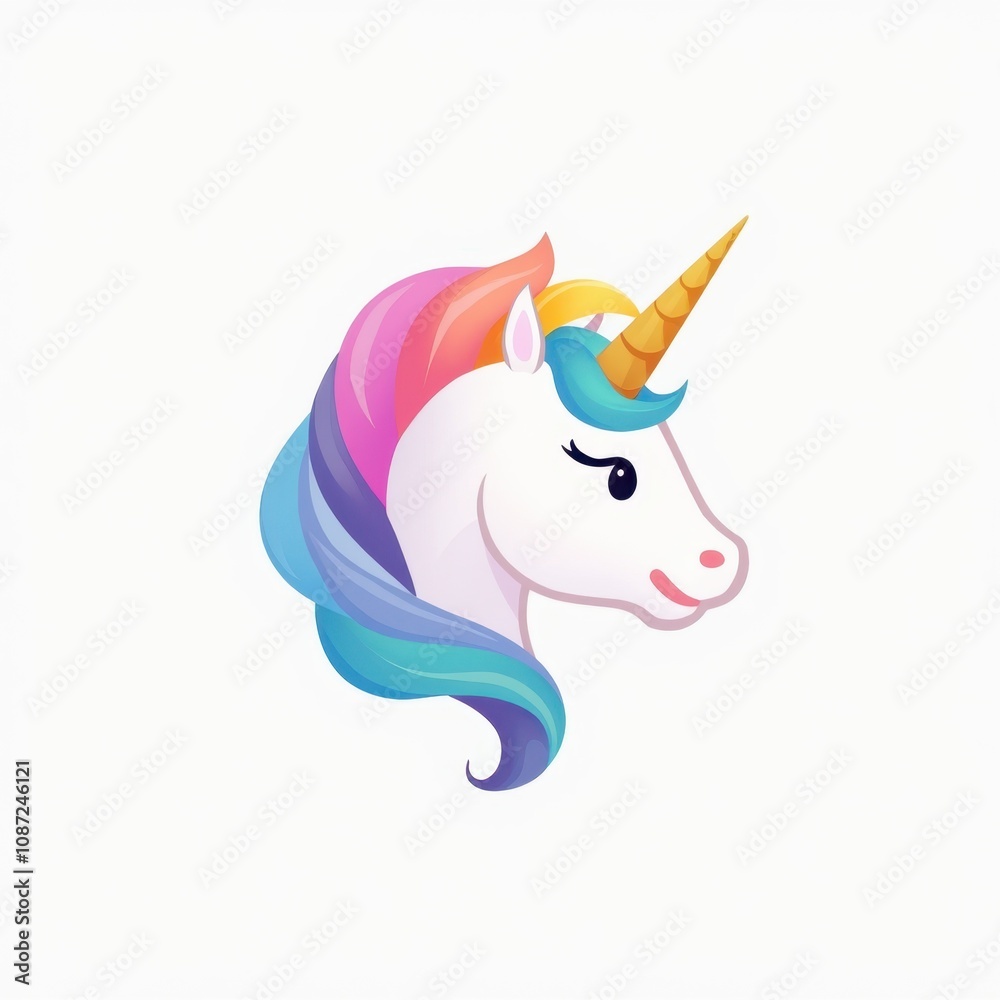 Whimsical Unicorn Head Icon with Pastel Rainbow Mane Whimsical Unicorn Head Icon with Pastel Rainbow Mane