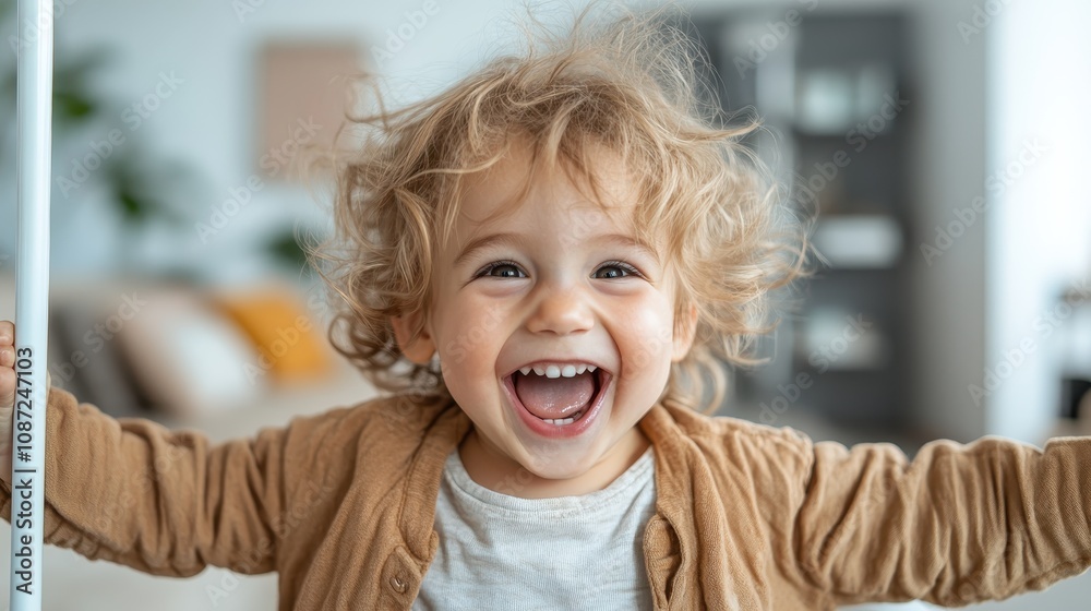 With tousled hair, a toddler exudes excitement and joy, creating a sense of wonder and spontaneity, in a brightly lit home, invoking warmth and happiness. With tousled hair, a toddler exudes excitement and joy, creating a sense of wonder and spontaneity, in a brightly lit home, invoking warmth and happiness.