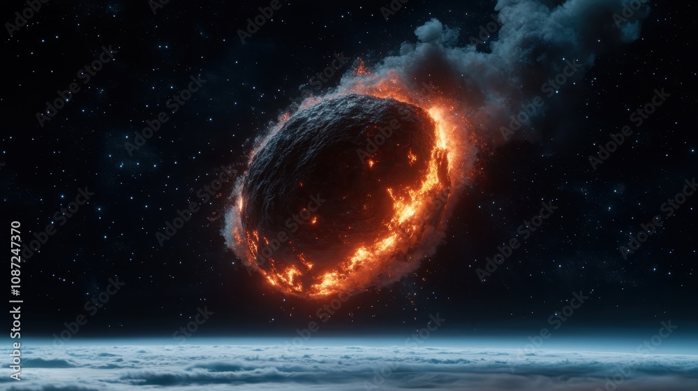 A fiery meteor hurtles through the vastness of outer space against a backdrop of stars, depicting an intense and captivating cosmic event with dynamic energy. A fiery meteor hurtles through the vastness of outer space against a backdrop of stars, depicting an intense and captivating cosmic event with dynamic energy.