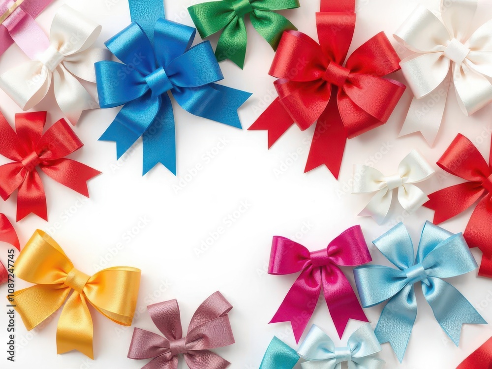 A collection of colorful ribbon bows in various sizes and shapes, celebration, colorful A collection of colorful ribbon bows in various sizes and shapes, celebration, colorful