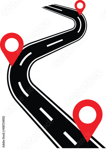 Road infographics. Winding road to success with pin pointers. Business journey way. Progress vector concept