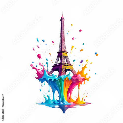 Illustration of Eiffel Tower in Paris on white background.