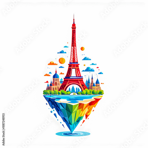 Illustration of Eiffel Tower in Paris on white background.