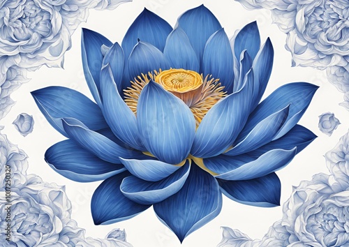 Blue lotus flower isolated on white or transparent.