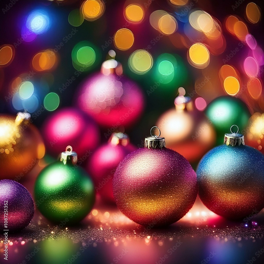 Fototapeta premium celebration background with shiny colorful beautiful ornaments and holiday lights