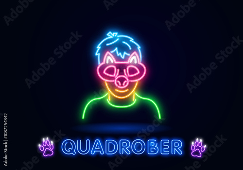 Therian subculture set. Teens doing quadrobic. Quadrober clothes, accessories vector hand drawn illustration