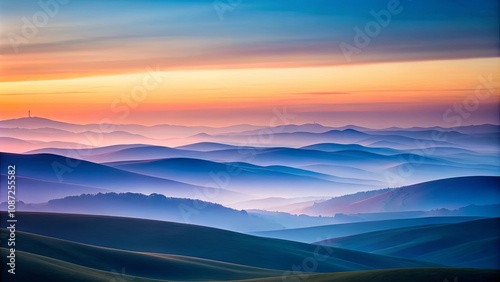 Serene Sunrise Over Rolling Hills and Misty Valleys