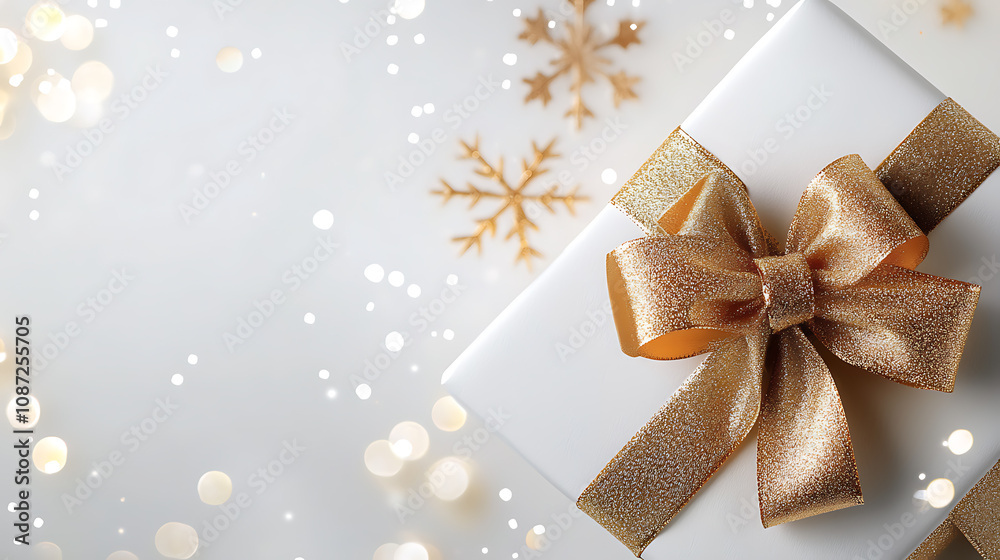 Gift presentation with golden bow festive setting decorative image bright environment close-up view holiday spirit Gift presentation with golden bow festive setting decorative image bright environment close-up view holiday spirit