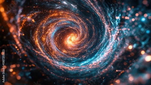 Abstract Swirling Nebula with Orange and Blue Hues